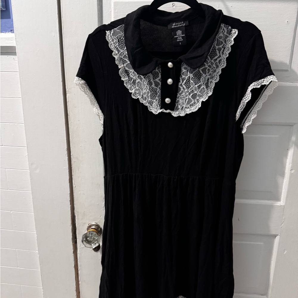 Fun Black Lace Collar Dress